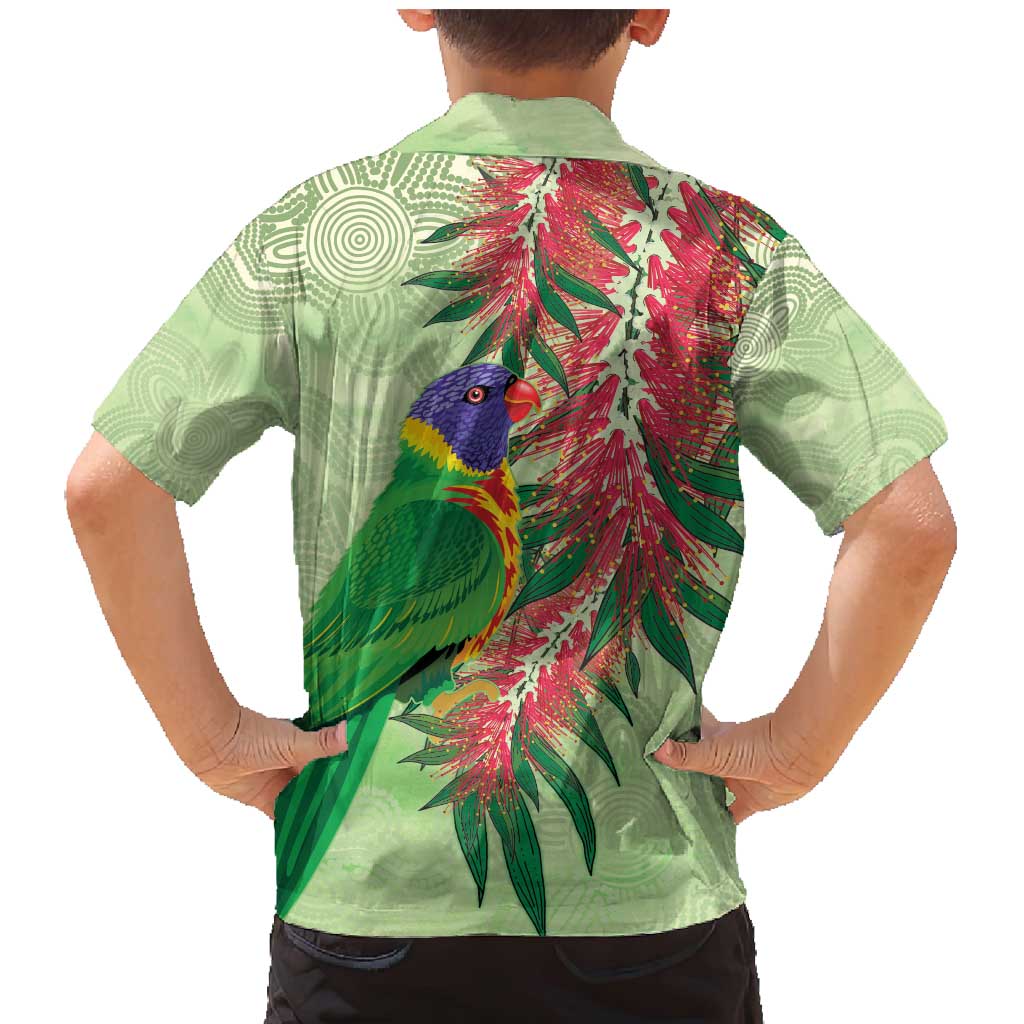 Australia Bottlebrush And Lorikeets Family Matching Mermaid Dress and Hawaiian Shirt Aboriginal Art - Watercolor Style