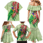 Australia Bottlebrush And Lorikeets Family Matching Mermaid Dress and Hawaiian Shirt Aboriginal Art - Watercolor Style