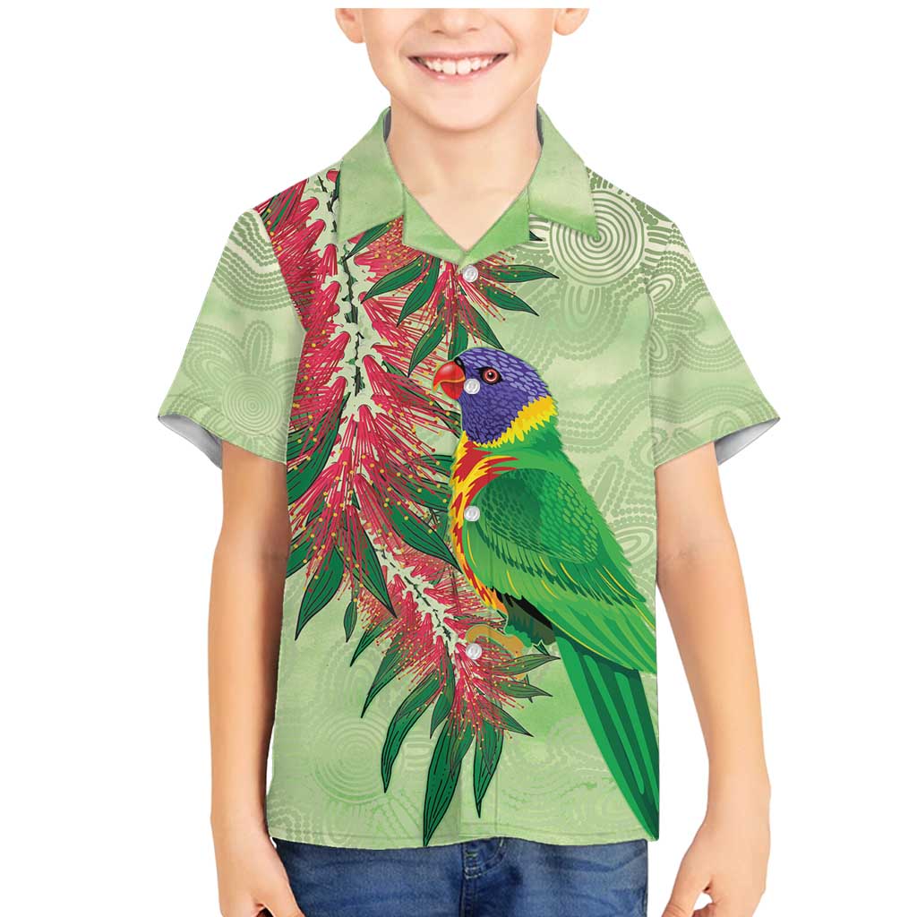 Australia Bottlebrush And Lorikeets Family Matching Mermaid Dress and Hawaiian Shirt Aboriginal Art - Watercolor Style