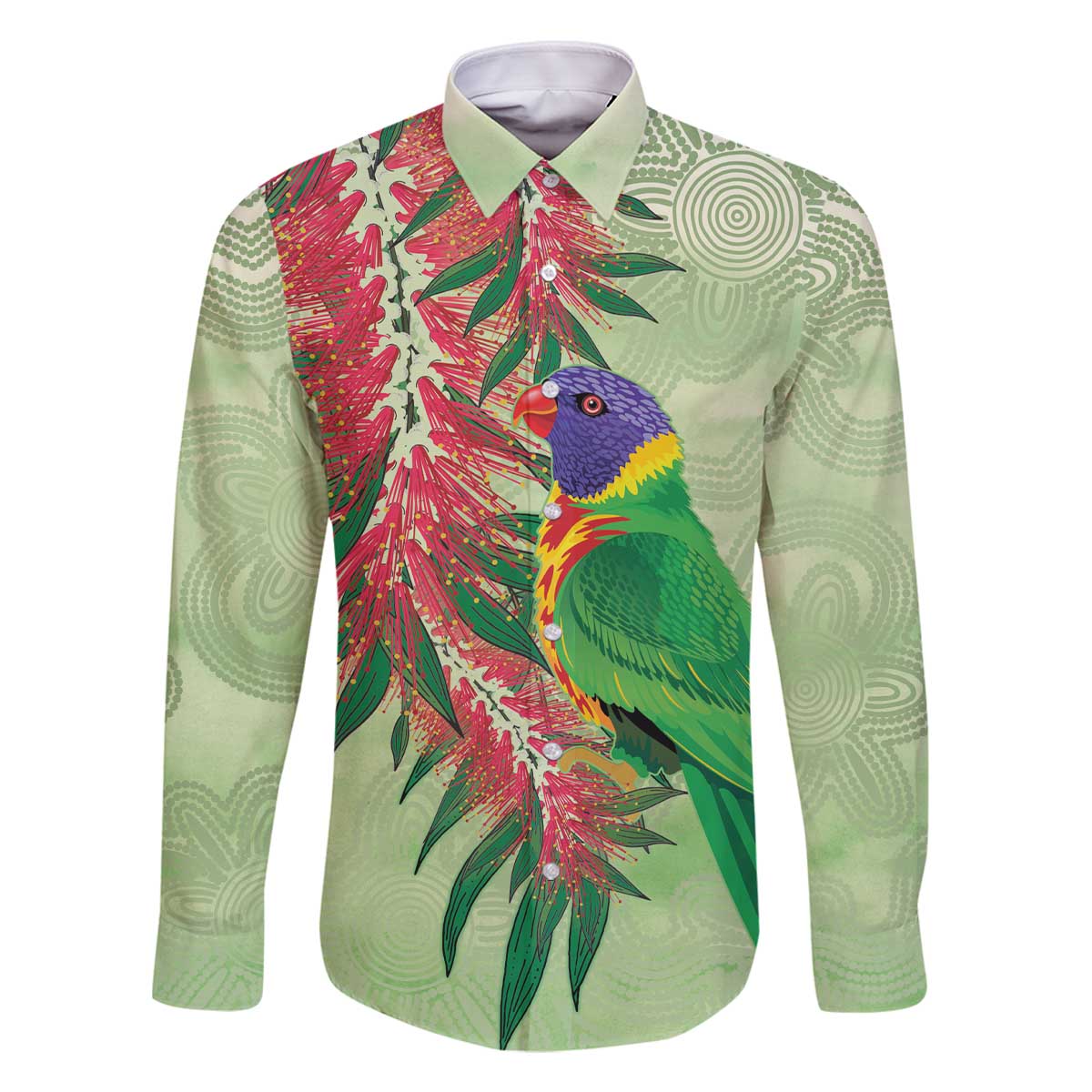 Australia Bottlebrush And Lorikeets Family Matching Off The Shoulder Long Sleeve Dress and Hawaiian Shirt Aboriginal Art - Watercolor Style