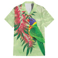 Australia Bottlebrush And Lorikeets Family Matching Off Shoulder Short Dress and Hawaiian Shirt Aboriginal Art - Watercolor Style