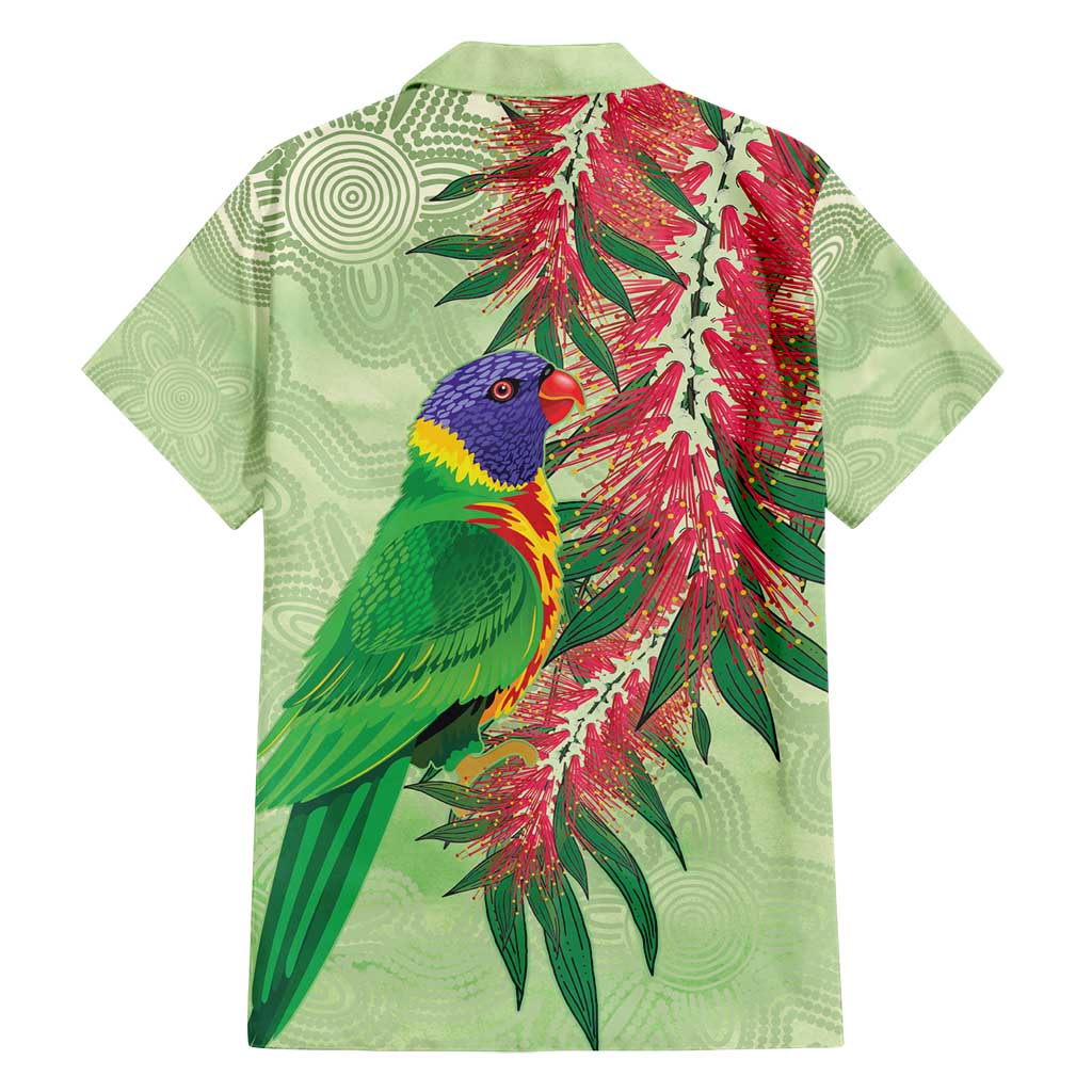 Australia Bottlebrush And Lorikeets Family Matching Off Shoulder Short Dress and Hawaiian Shirt Aboriginal Art - Watercolor Style