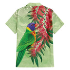 Australia Bottlebrush And Lorikeets Family Matching Off Shoulder Short Dress and Hawaiian Shirt Aboriginal Art - Watercolor Style
