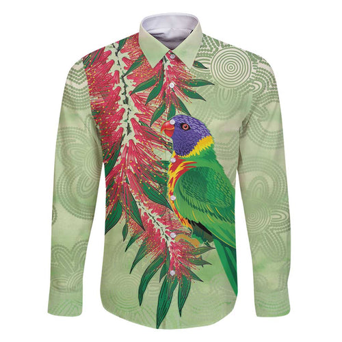 Australia Bottlebrush And Lorikeets Family Matching Off Shoulder Short Dress and Hawaiian Shirt Aboriginal Art - Watercolor Style