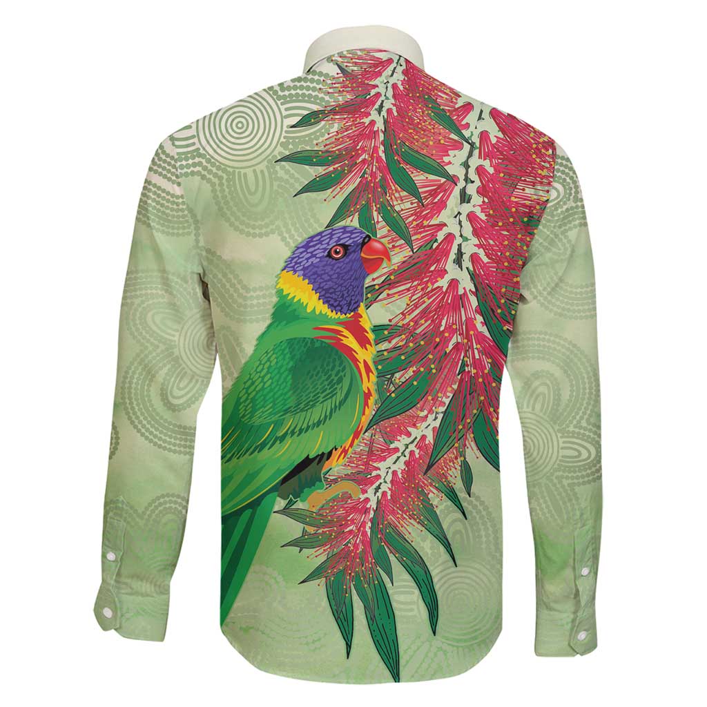 Australia Bottlebrush And Lorikeets Family Matching Off Shoulder Short Dress and Hawaiian Shirt Aboriginal Art - Watercolor Style