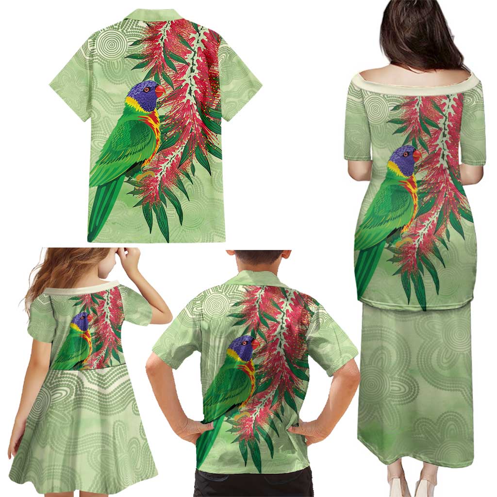 Australia Bottlebrush And Lorikeets Family Matching Puletasi and Hawaiian Shirt Aboriginal Art - Watercolor Style