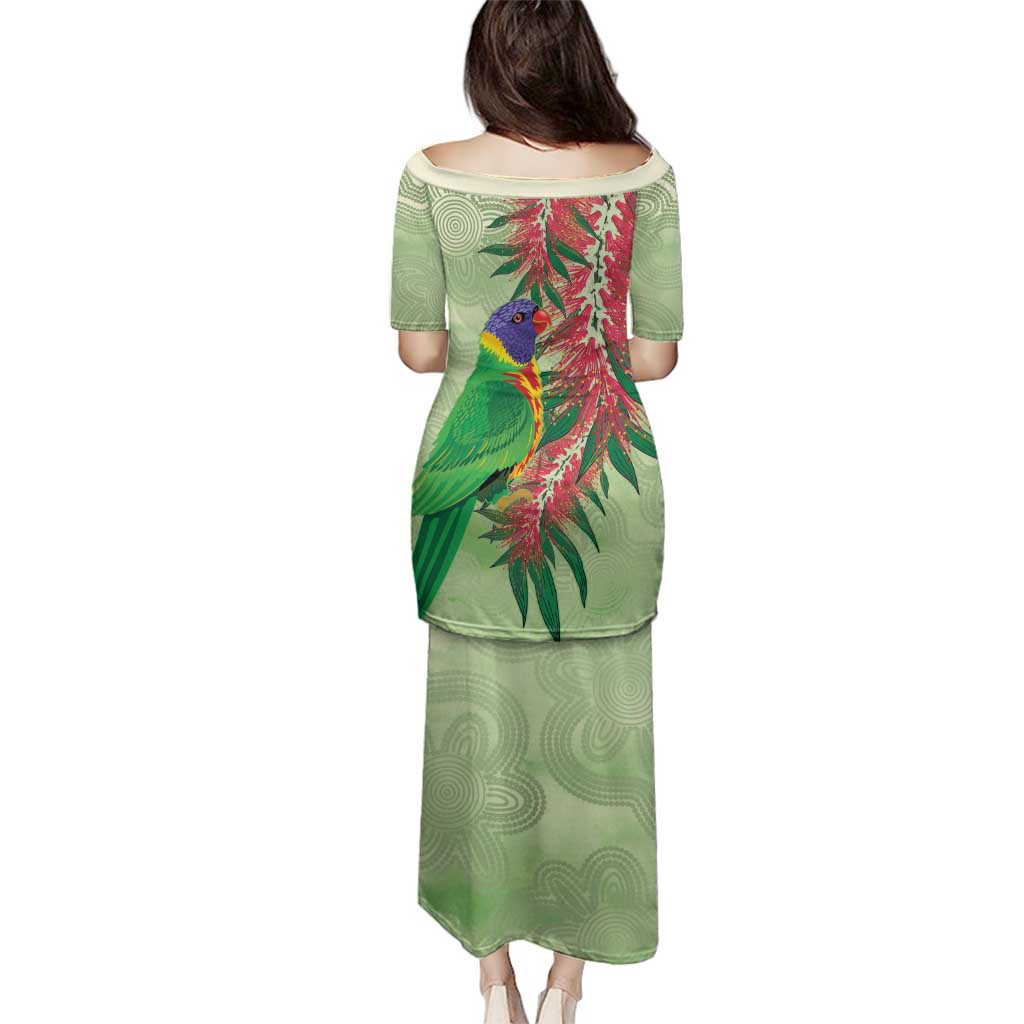 Australia Bottlebrush And Lorikeets Family Matching Puletasi and Hawaiian Shirt Aboriginal Art - Watercolor Style
