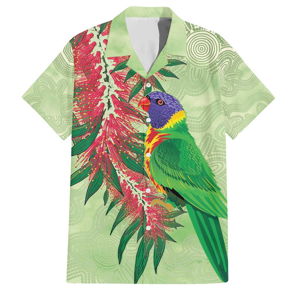 Australia Bottlebrush And Lorikeets Family Matching Short Sleeve Bodycon Dress and Hawaiian Shirt Aboriginal Art - Watercolor Style