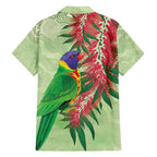 Australia Bottlebrush And Lorikeets Family Matching Short Sleeve Bodycon Dress and Hawaiian Shirt Aboriginal Art - Watercolor Style