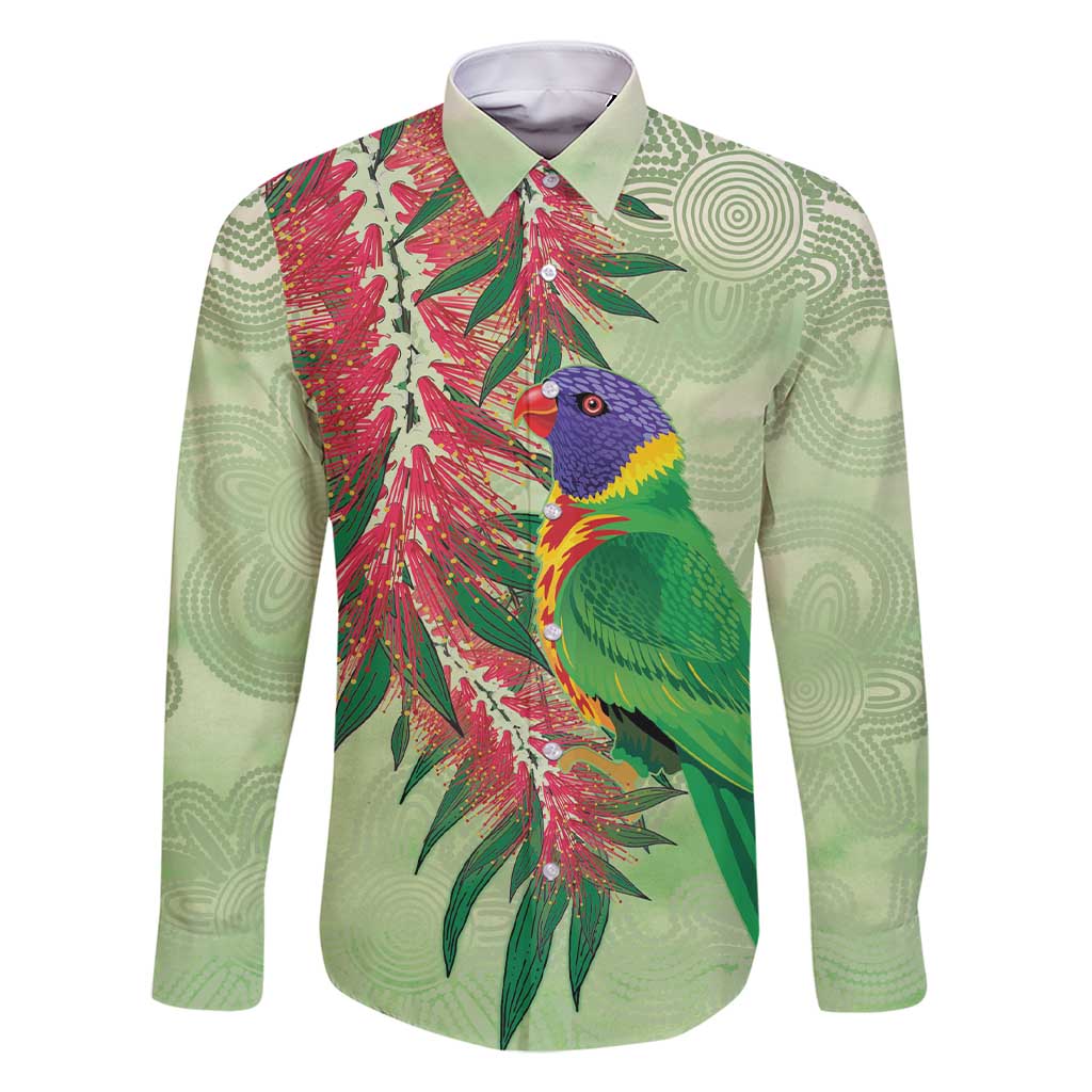 Australia Bottlebrush And Lorikeets Family Matching Short Sleeve Bodycon Dress and Hawaiian Shirt Aboriginal Art - Watercolor Style