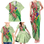 Australia Bottlebrush And Lorikeets Family Matching Tank Maxi Dress and Hawaiian Shirt Aboriginal Art - Watercolor Style