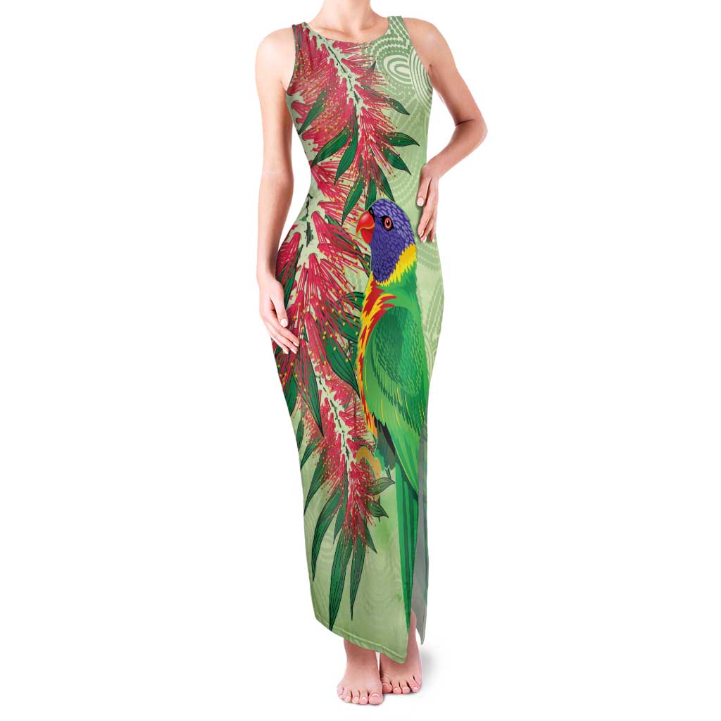 Australia Bottlebrush And Lorikeets Family Matching Tank Maxi Dress and Hawaiian Shirt Aboriginal Art - Watercolor Style