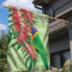 Australia Bottlebrush And Lorikeets Garden Flag Aboriginal Art - Watercolor Style