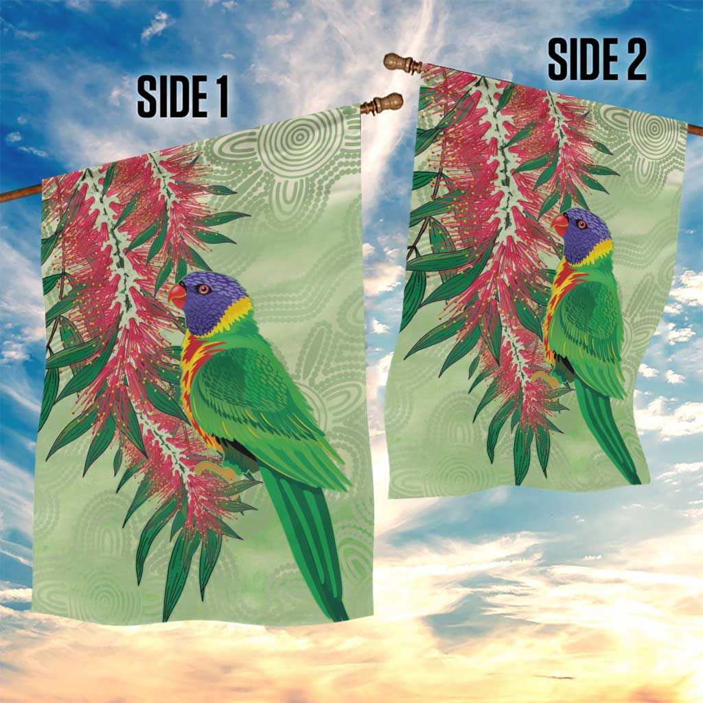 Australia Bottlebrush And Lorikeets Garden Flag Aboriginal Art - Watercolor Style