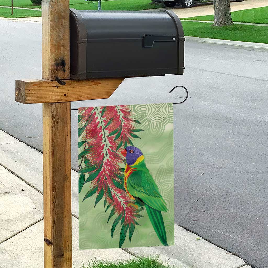 Australia Bottlebrush And Lorikeets Garden Flag Aboriginal Art - Watercolor Style