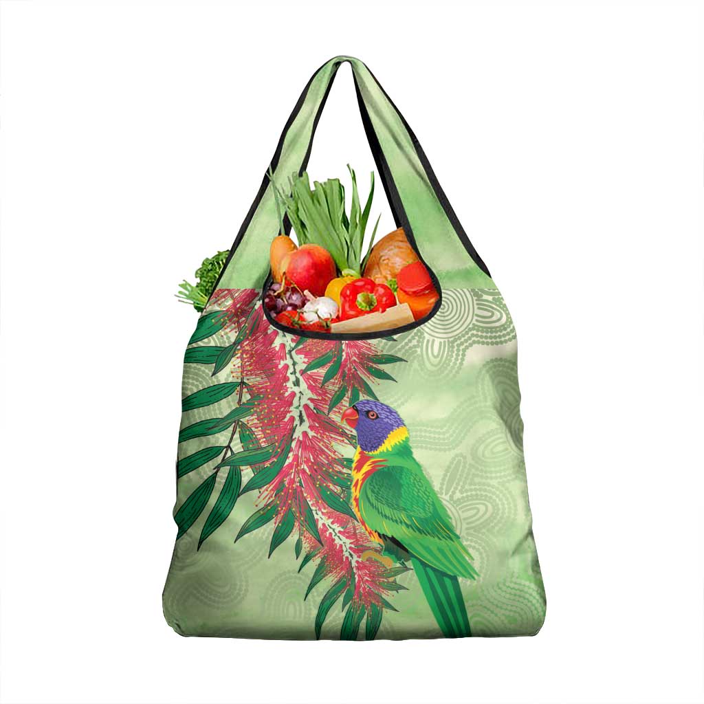 Australia Bottlebrush And Lorikeets Grocery Bag Aboriginal Art - Watercolor Style