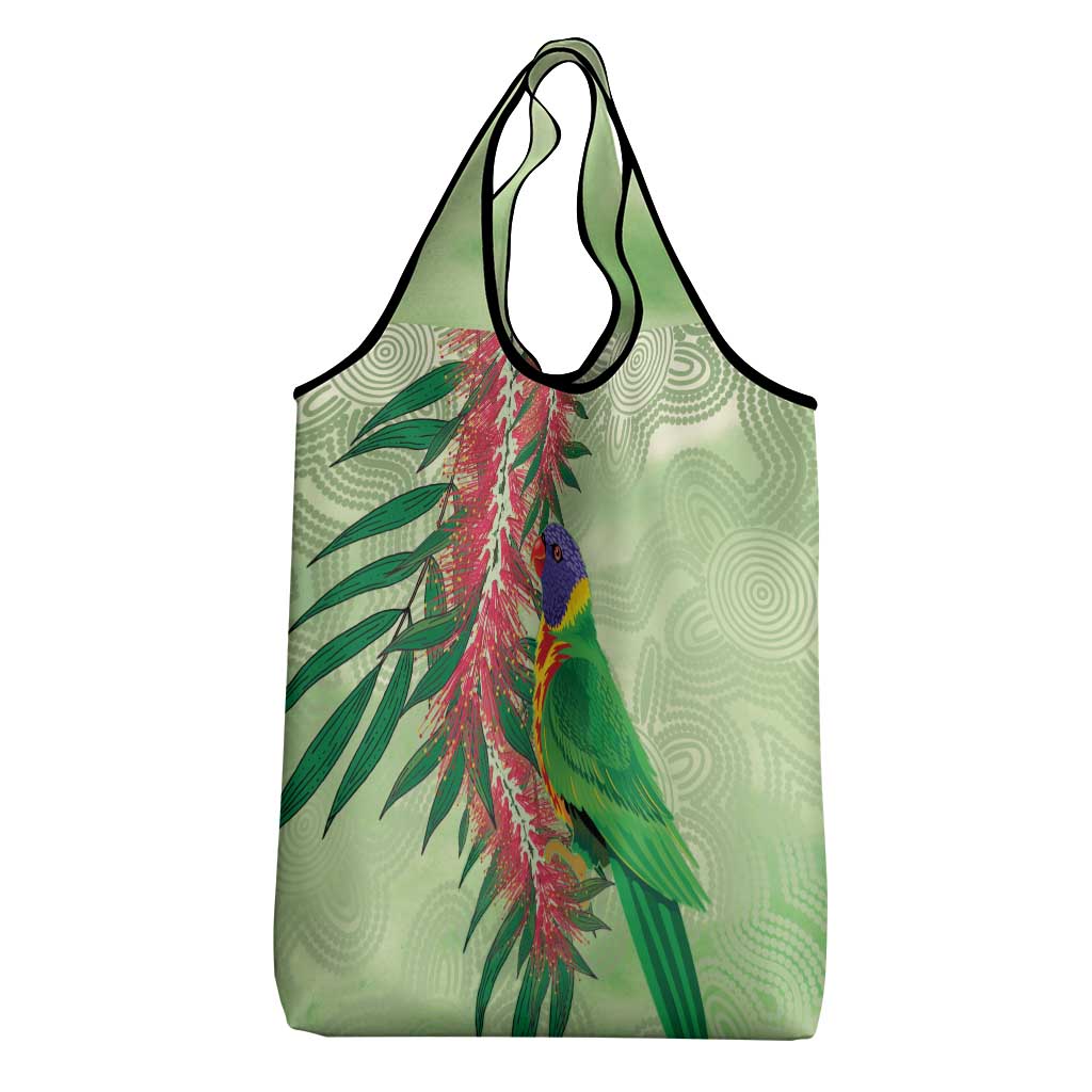 Australia Bottlebrush And Lorikeets Grocery Bag Aboriginal Art - Watercolor Style