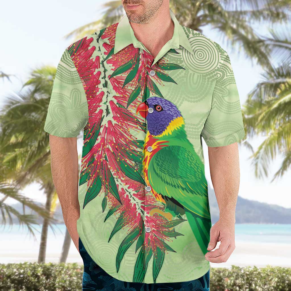 Australia Bottlebrush And Lorikeets Hawaiian Shirt Aboriginal Art - Watercolor Style