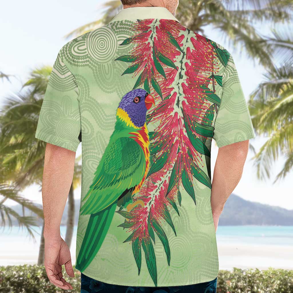 Australia Bottlebrush And Lorikeets Hawaiian Shirt Aboriginal Art - Watercolor Style