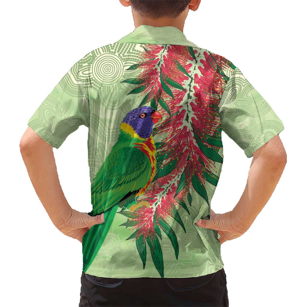Australia Bottlebrush And Lorikeets Hawaiian Shirt Aboriginal Art - Watercolor Style