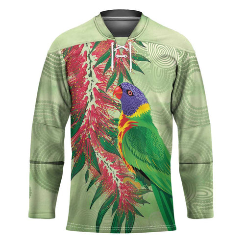 Australia Bottlebrush And Lorikeets Hockey Jersey Aboriginal Art - Watercolor Style - Aussie Hoodie
