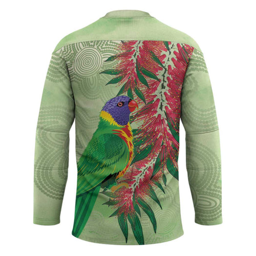 Australia Bottlebrush And Lorikeets Hockey Jersey Aboriginal Art - Watercolor Style - Aussie Hoodie
