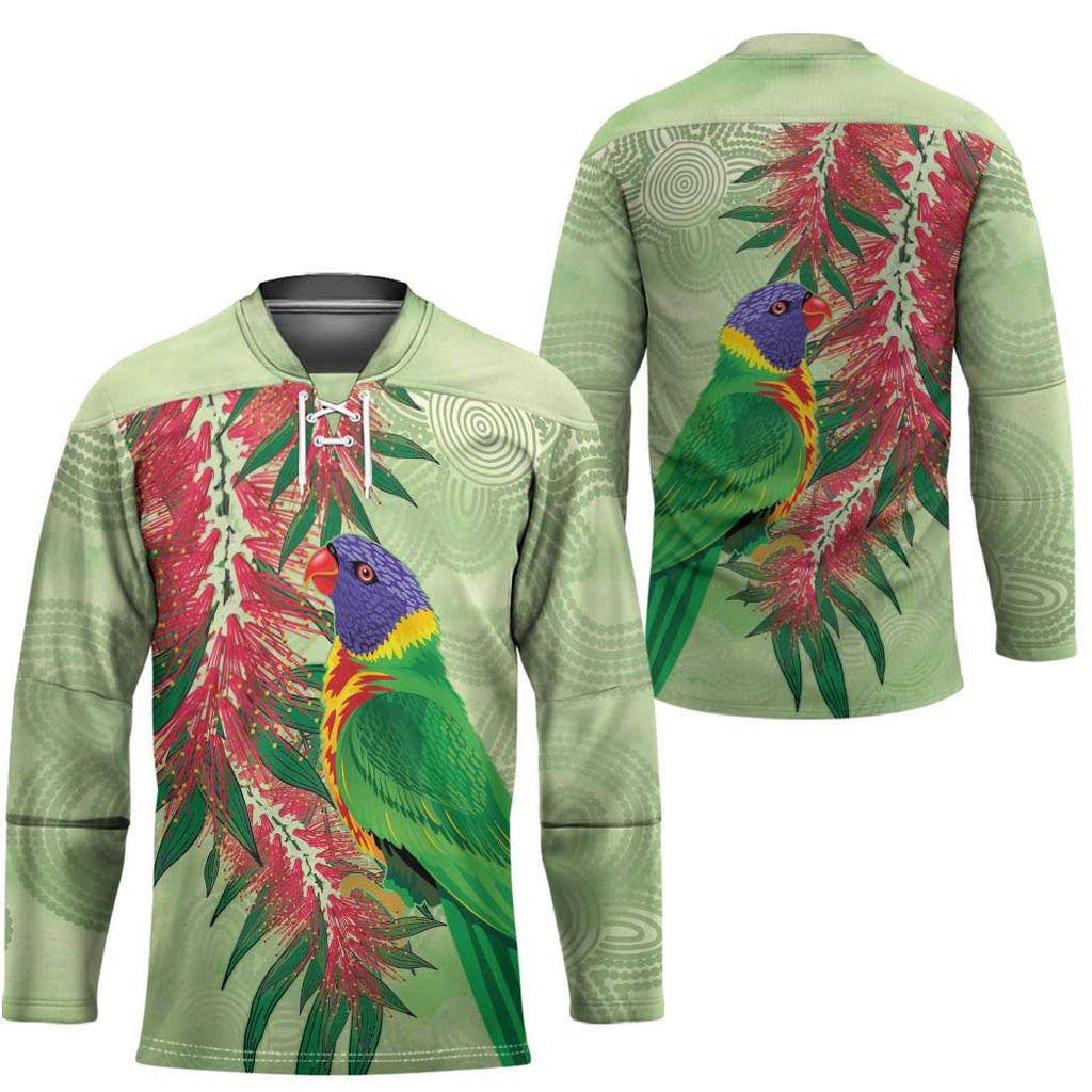 Australia Bottlebrush And Lorikeets Hockey Jersey Aboriginal Art - Watercolor Style - Aussie Hoodie