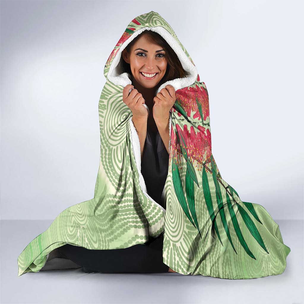 Australia Bottlebrush And Lorikeets Hooded Blanket Aboriginal Art - Watercolor Style