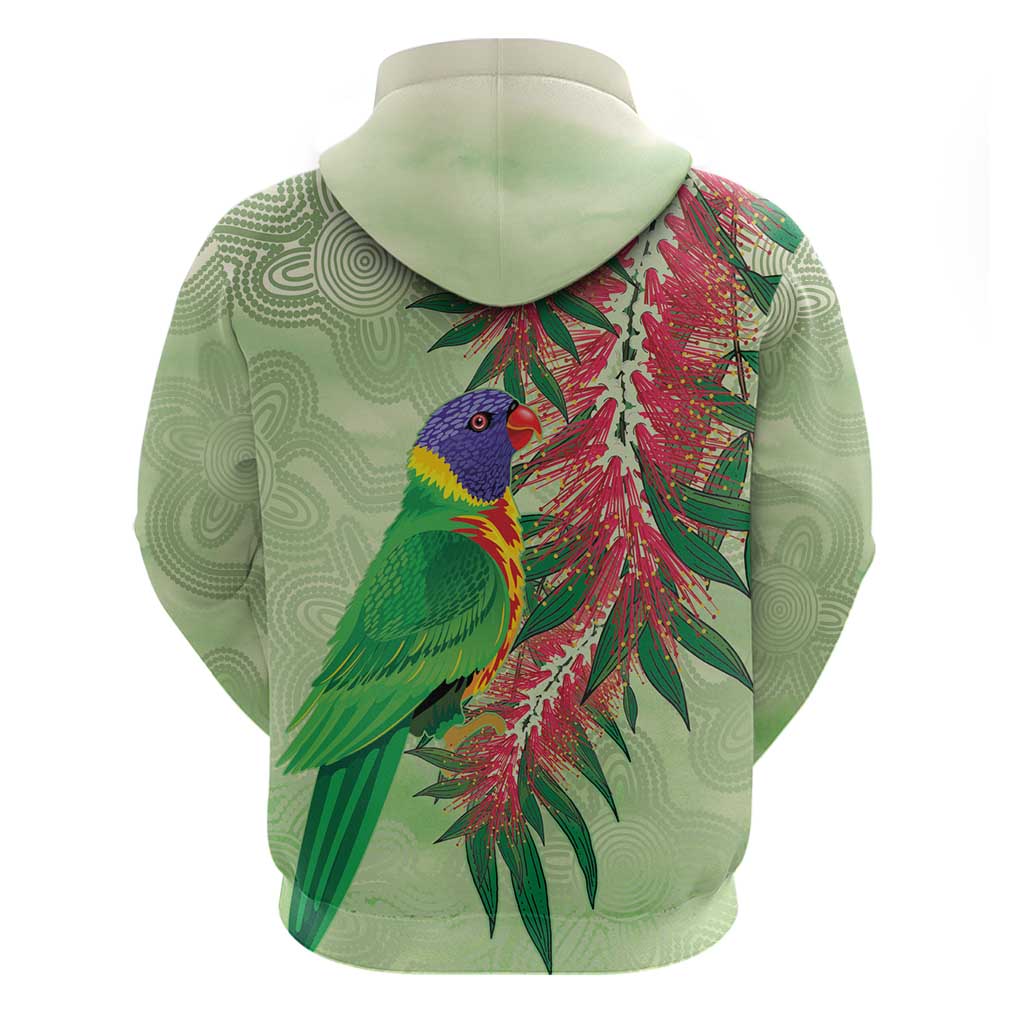 Australia Bottlebrush And Lorikeets Hoodie Aboriginal Art - Watercolor Style
