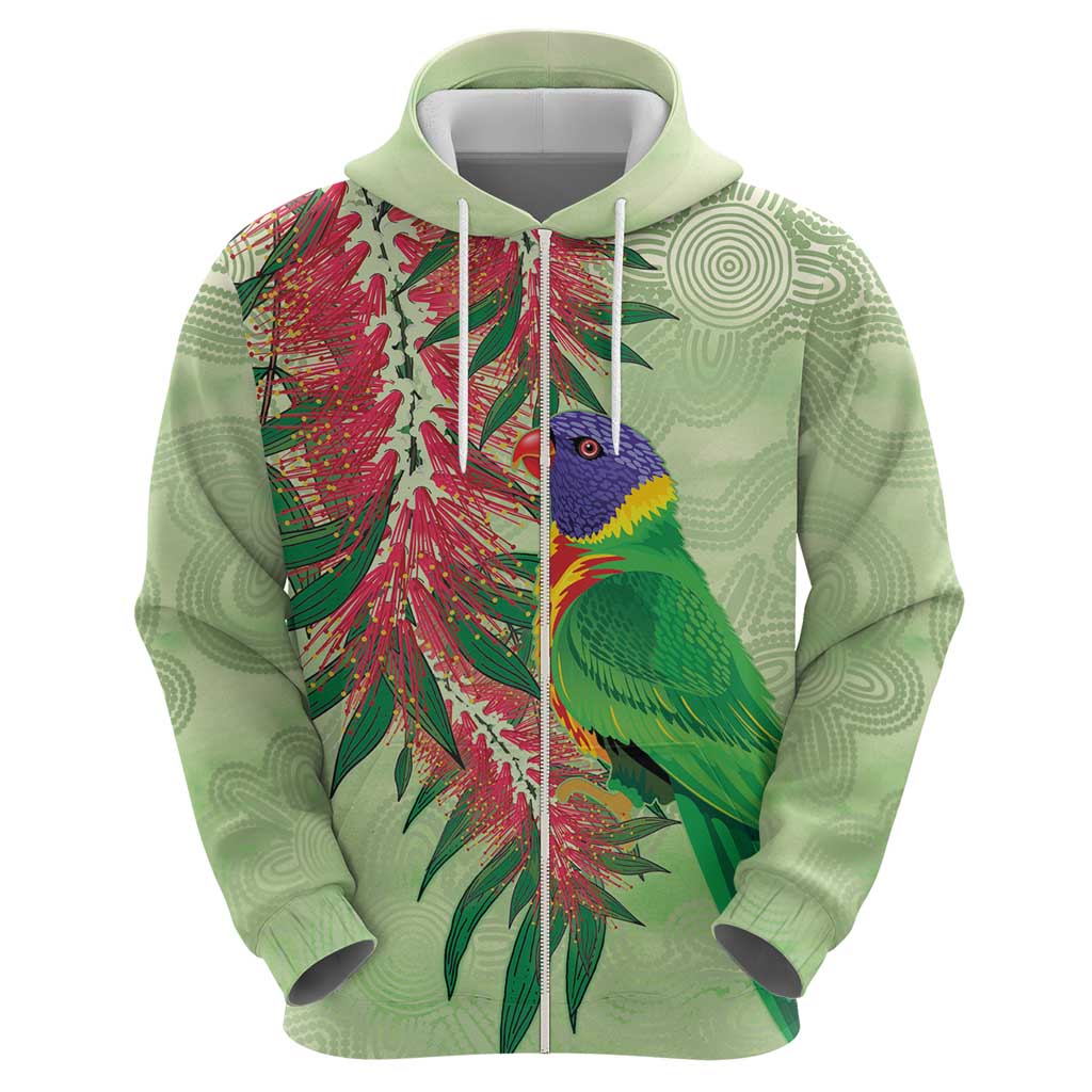 Australia Bottlebrush And Lorikeets Hoodie Aboriginal Art - Watercolor Style