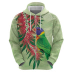 Australia Bottlebrush And Lorikeets Hoodie Aboriginal Art - Watercolor Style