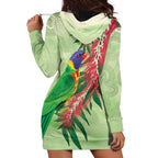 Australia Bottlebrush And Lorikeets Hoodie Dress Aboriginal Art - Watercolor Style
