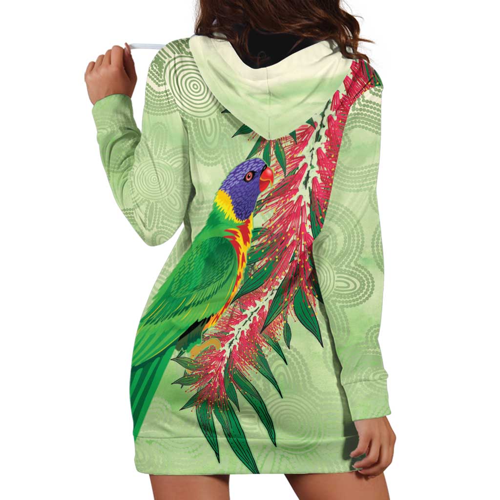 Australia Bottlebrush And Lorikeets Hoodie Dress Aboriginal Art - Watercolor Style