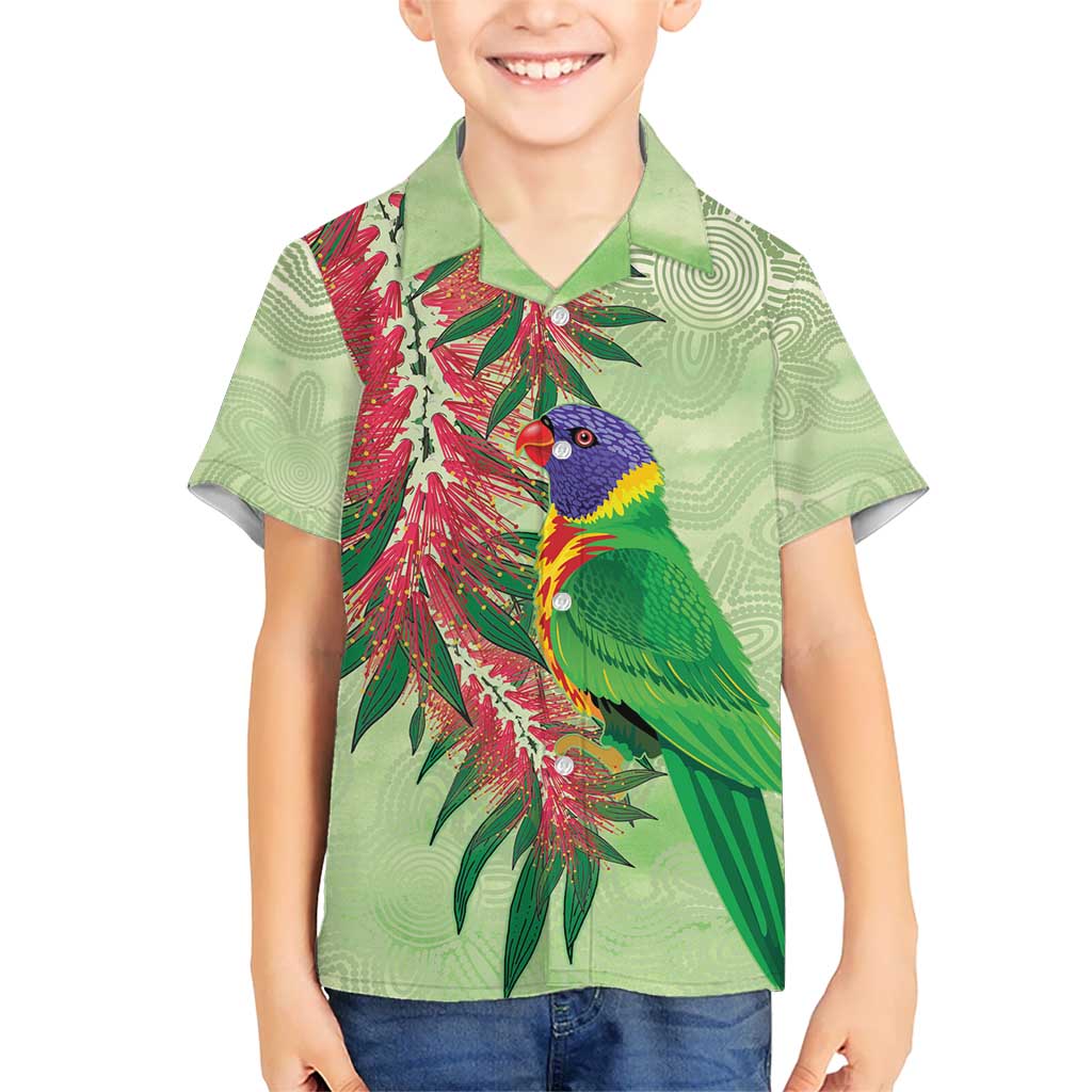Australia Bottlebrush And Lorikeets Kid Hawaiian Shirt Aboriginal Art - Watercolor Style