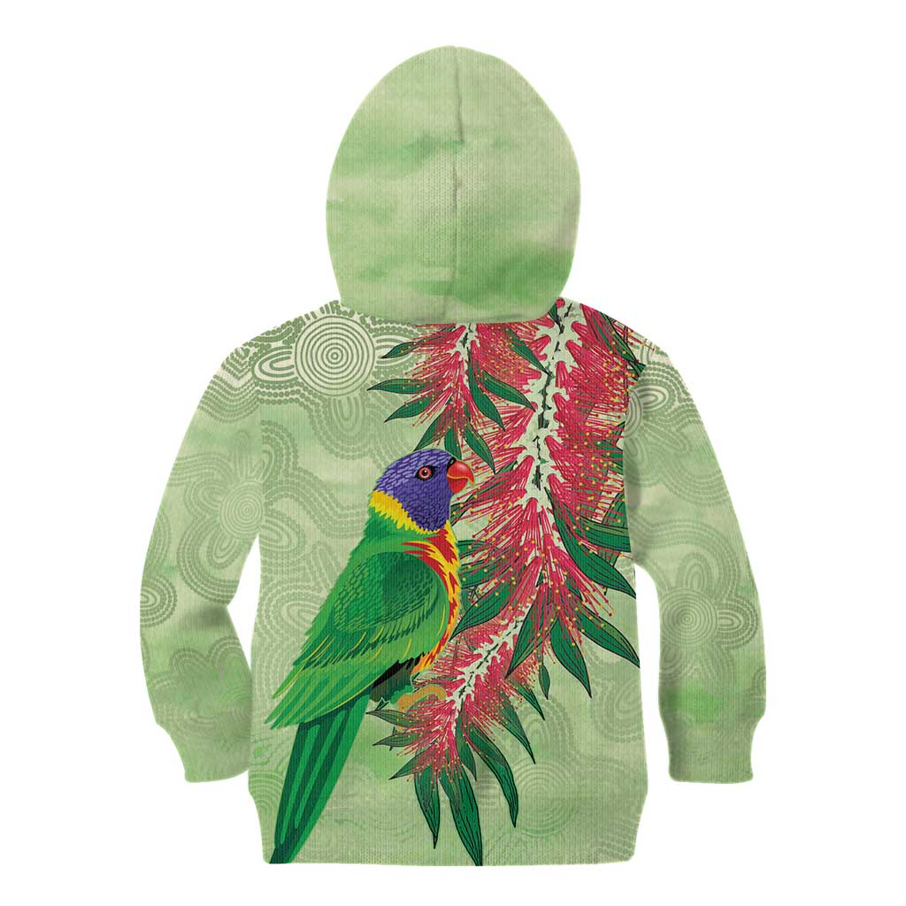 Australia Bottlebrush And Lorikeets Kid Hoodie Aboriginal Art - Watercolor Style