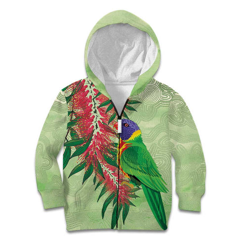 Australia Bottlebrush And Lorikeets Kid Hoodie Aboriginal Art - Watercolor Style