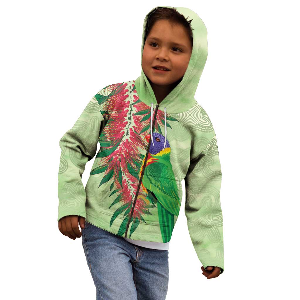 Australia Bottlebrush And Lorikeets Kid Hoodie Aboriginal Art - Watercolor Style