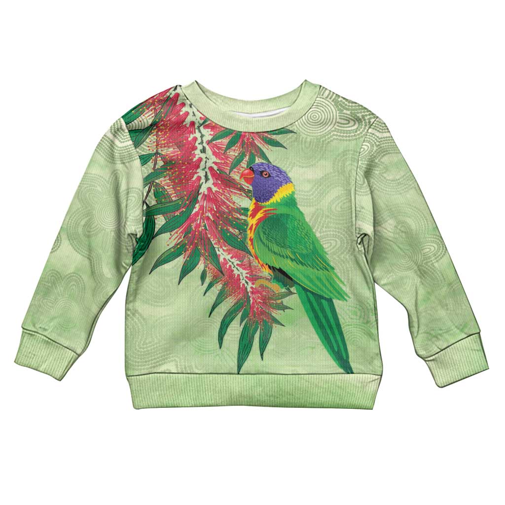 Australia Bottlebrush And Lorikeets Kid Ugly Christmas Sweater Aboriginal Art - Watercolor Style