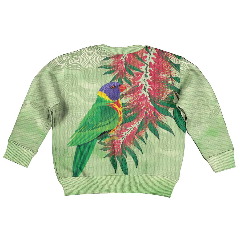 Australia Bottlebrush And Lorikeets Kid Ugly Christmas Sweater Aboriginal Art - Watercolor Style