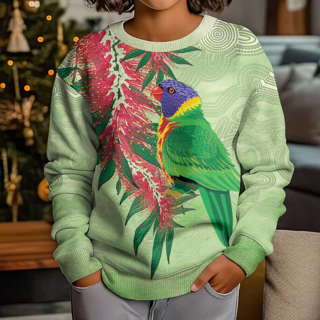 Australia Bottlebrush And Lorikeets Kid Ugly Christmas Sweater Aboriginal Art - Watercolor Style