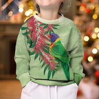 Australia Bottlebrush And Lorikeets Kid Ugly Christmas Sweater Aboriginal Art - Watercolor Style