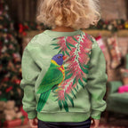 Australia Bottlebrush And Lorikeets Kid Ugly Christmas Sweater Aboriginal Art - Watercolor Style