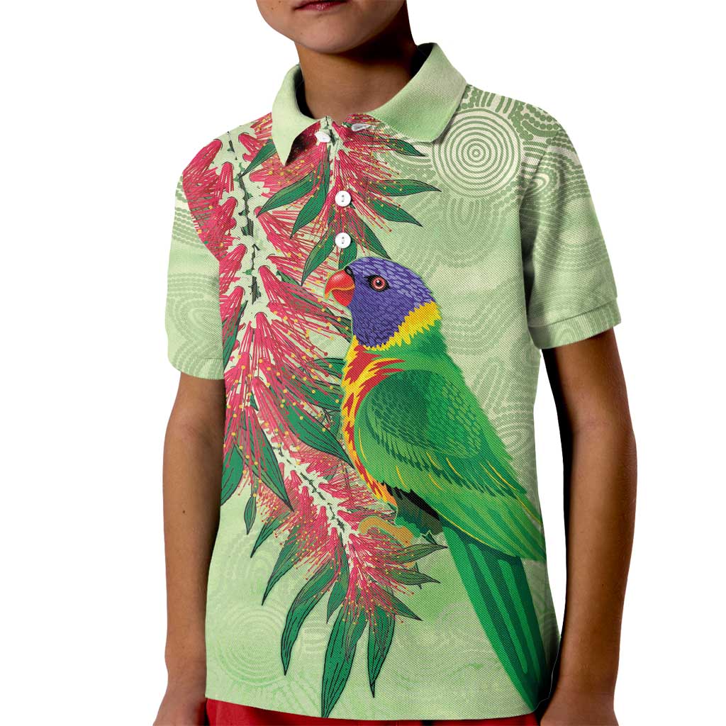 Australia Bottlebrush And Lorikeets Kid Polo Shirt Aboriginal Art - Watercolor Style