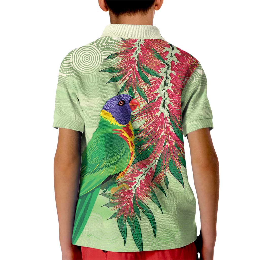 Australia Bottlebrush And Lorikeets Kid Polo Shirt Aboriginal Art - Watercolor Style