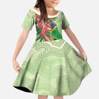 Australia Bottlebrush And Lorikeets Kid Short Sleeve Dress Aboriginal Art - Watercolor Style