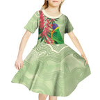 Australia Bottlebrush And Lorikeets Kid Short Sleeve Dress Aboriginal Art - Watercolor Style