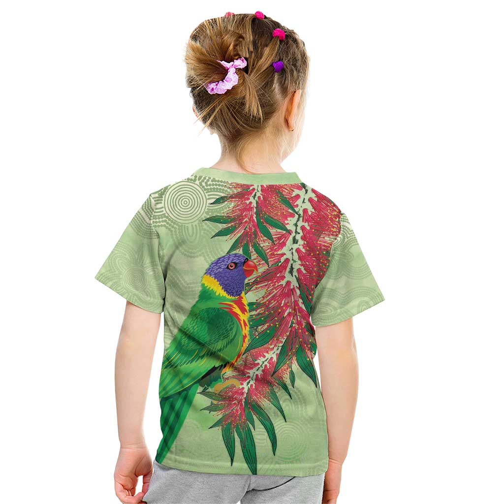Australia Bottlebrush And Lorikeets Kid T Shirt Aboriginal Art - Watercolor Style