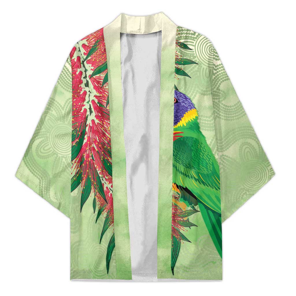 Australia Bottlebrush And Lorikeets Kimono Aboriginal Art - Watercolor Style - Aussie Hoodie