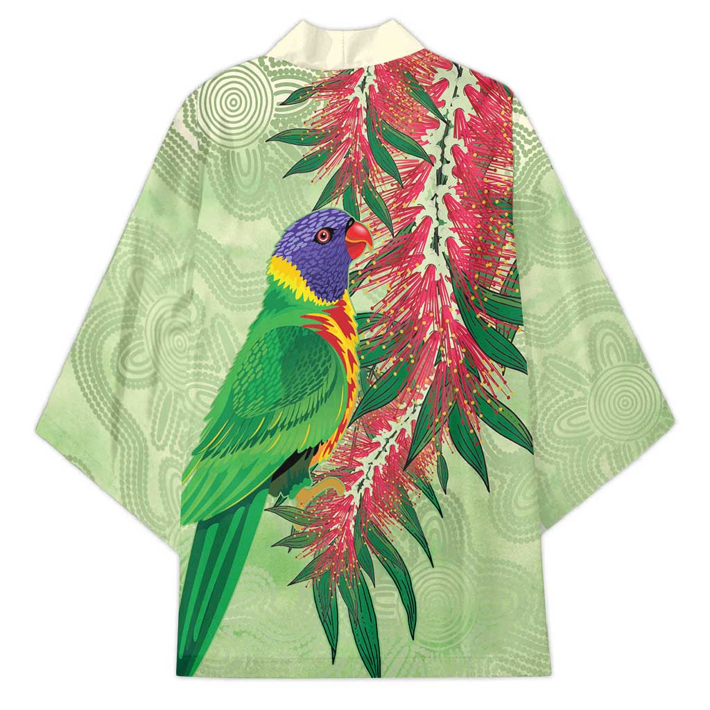 Australia Bottlebrush And Lorikeets Kimono Aboriginal Art - Watercolor Style - Aussie Hoodie