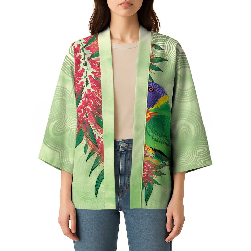 Australia Bottlebrush And Lorikeets Kimono Aboriginal Art - Watercolor Style - Aussie Hoodie
